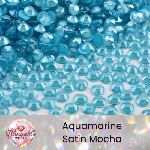 Aquamarine Satin Mocha - Glass Flatback Rhinestone