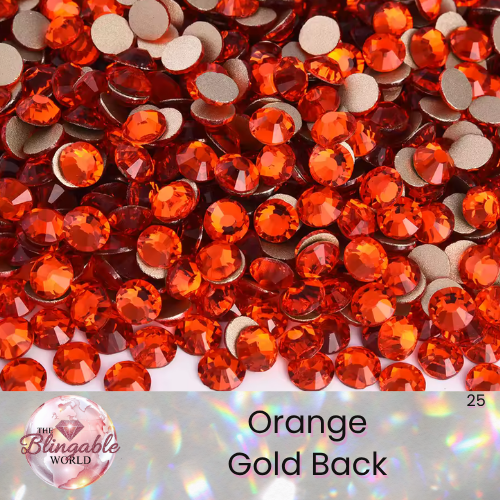 Orange - Gold Back Glass Flatback Rhinestone