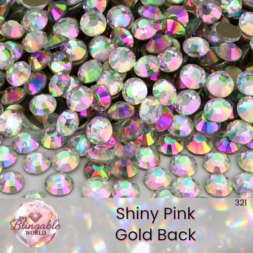 Shiny Pink - Gold Back Glass Flatback Rhinestone