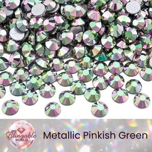 Metallic Pinkish Green - Glass Flatback Rhinestone