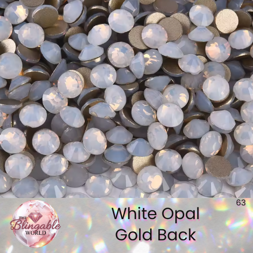 White Opal - Gold Back Glass Flatback Rhinestone