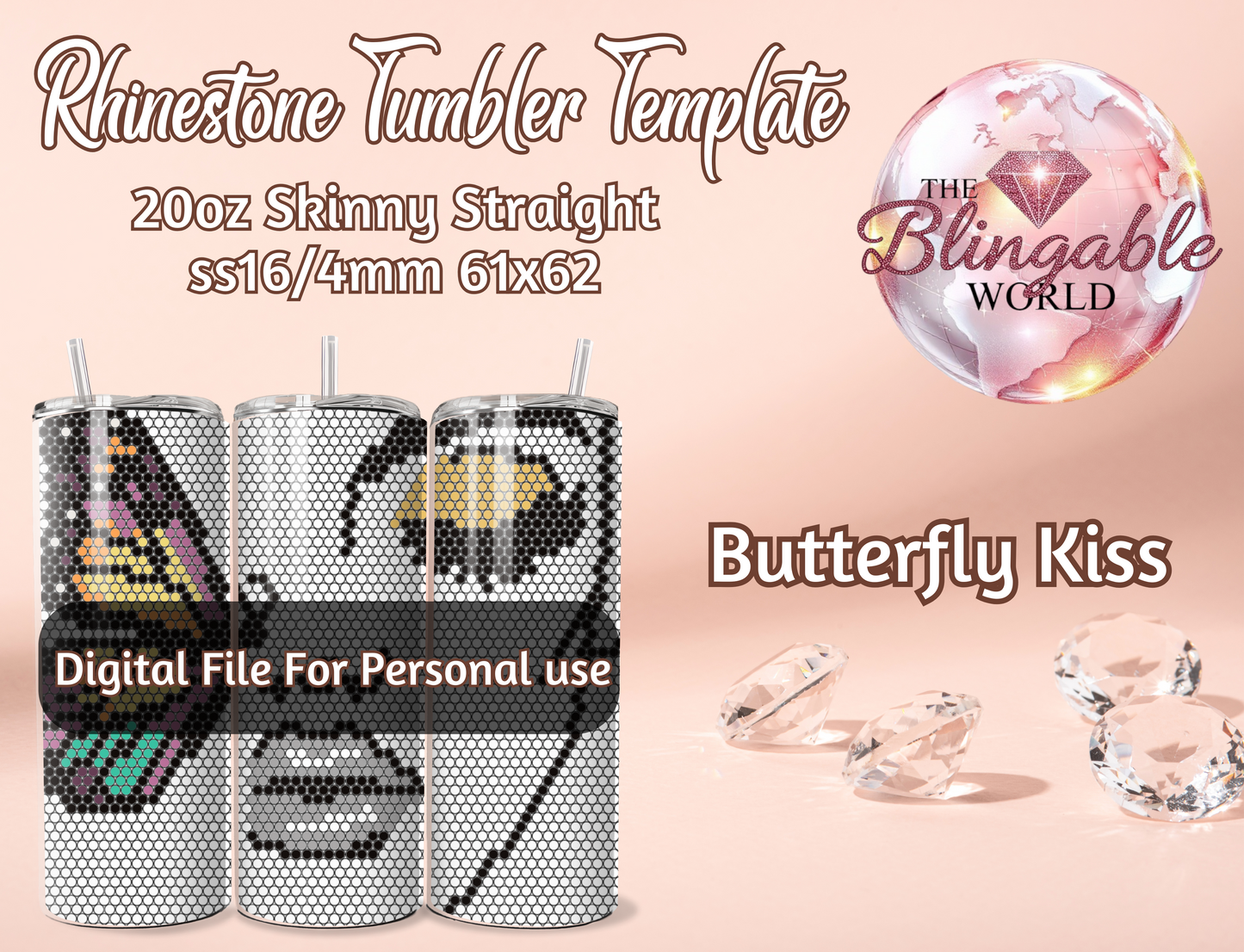 20oz Tumbler Template - Butterfly Kiss *Digital File*