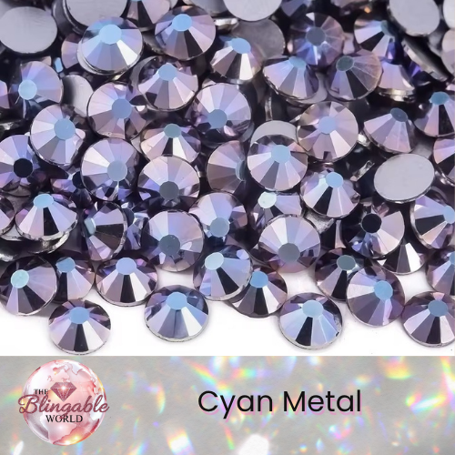 Cyan Metal - Glass Flatback Rhinestone