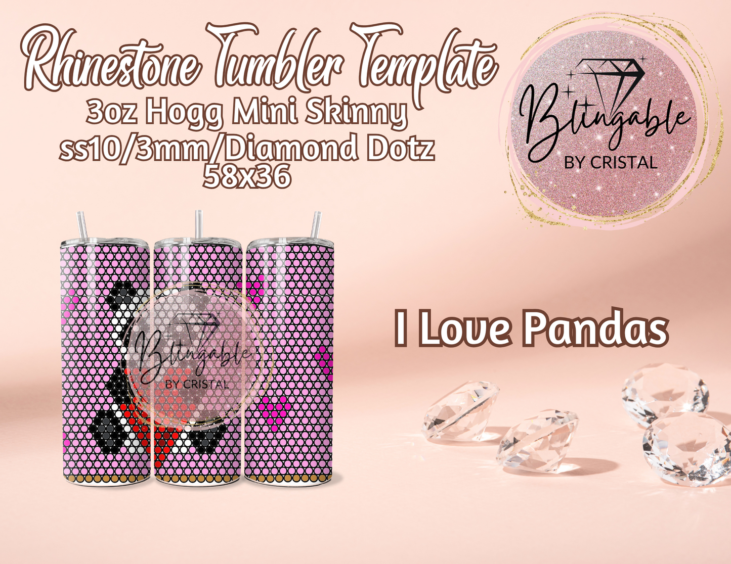 3oz Tumbler Template - I Love Pandas *Digital File*