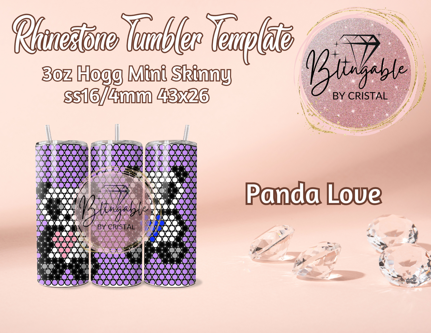 3oz Tumbler Template - Panda Love *Digital File*