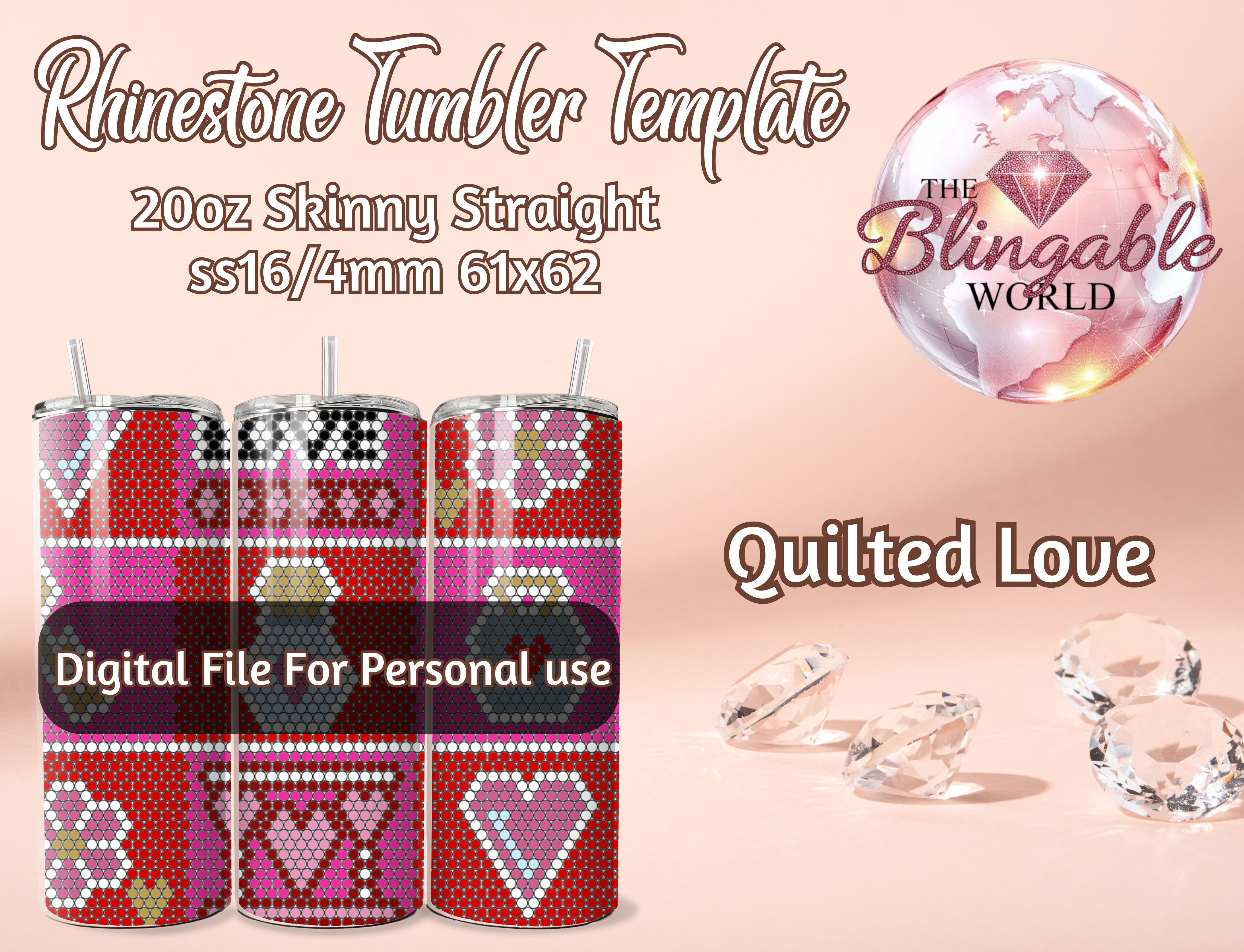 Quilted Love - 20oz Tumbler Template *Digital File* – Blingable By Cristal