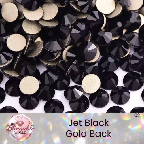 Jet Black - Gold Back Glass Flatback Rhinestone