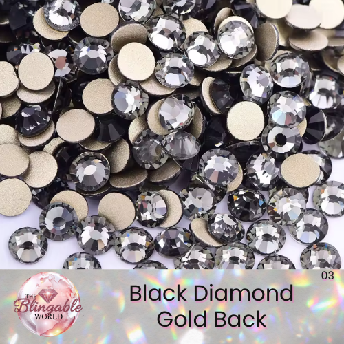 Black Diamond - Gold Back Glass Flatback Rhinestone