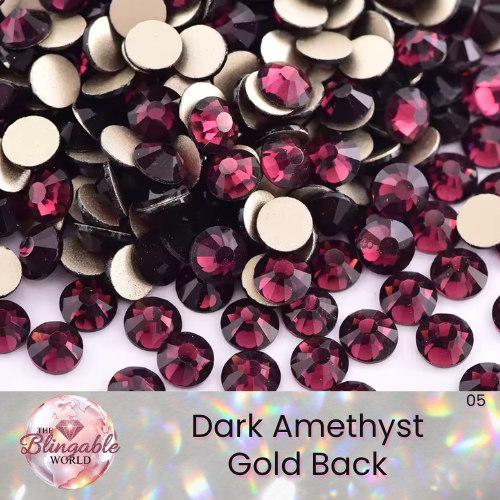 Dark Amethyst - Gold Back Glass Flatback Rhinestone