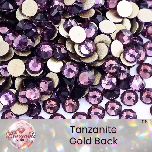 Tanzanite - Gold Back Glass Flatback Rhinestone