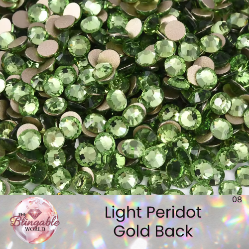 Light Peridot - Gold Back Glass Flatback Rhinestone