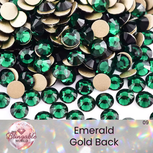 Emerald - Gold Back Glass Flatback Rhinestone