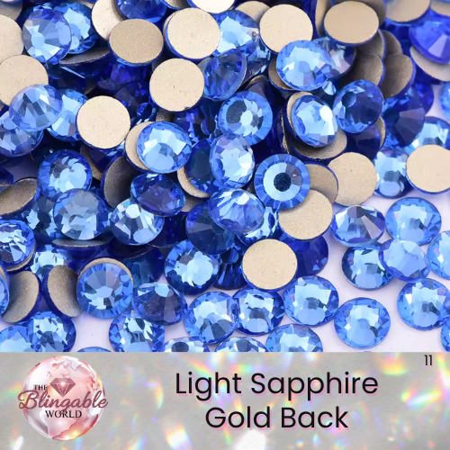 Light Sapphire - Gold Back Glass Flatback Rhinestone