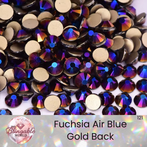 Fuchsia Air Blue - Gold Back Glass Flatback Rhinestone