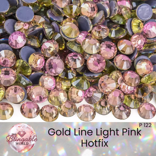 Gold Line Light Pink - Hotfix Glass Flatback Rhinestone