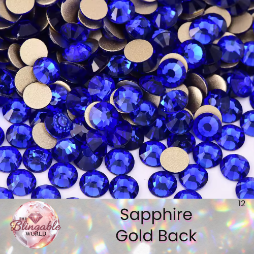Sapphire - Gold Back Glass Flatback Rhinestone