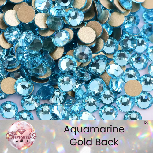 Aquamarine - Gold Back Glass Flatback Rhinestone