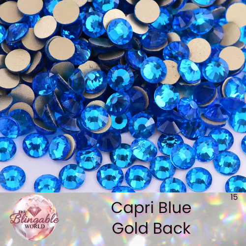 Capri Blue - Gold Back Glass Flatback Rhinestone