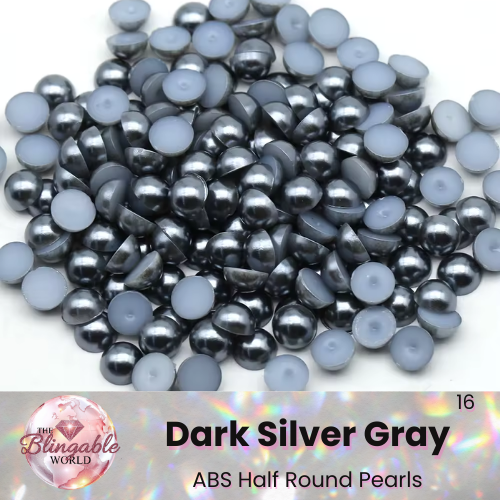 Dark Silver Gray - Half Round Pearls
