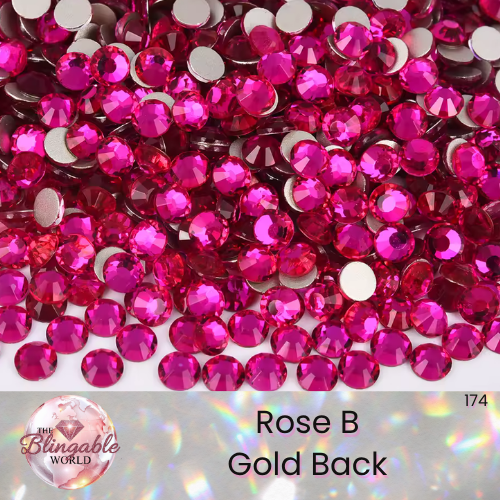 Rose B - Gold Back Glass Flatback Rhinestone