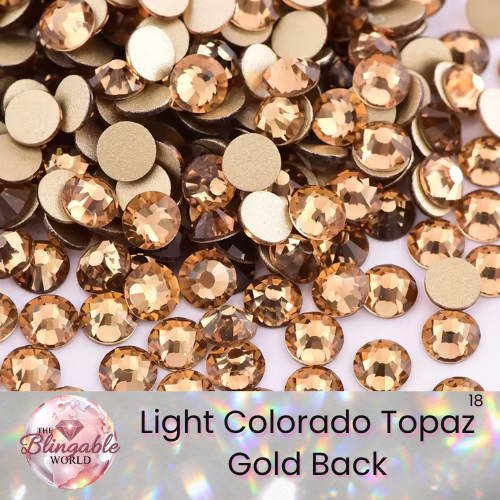 Light Colorado Topaz- Gold Back Glass Flatback Rhinestone