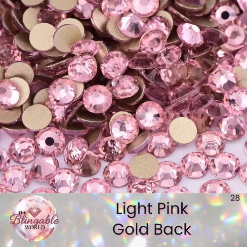 Light Pink - Gold Back Glass Flatback Rhinestone