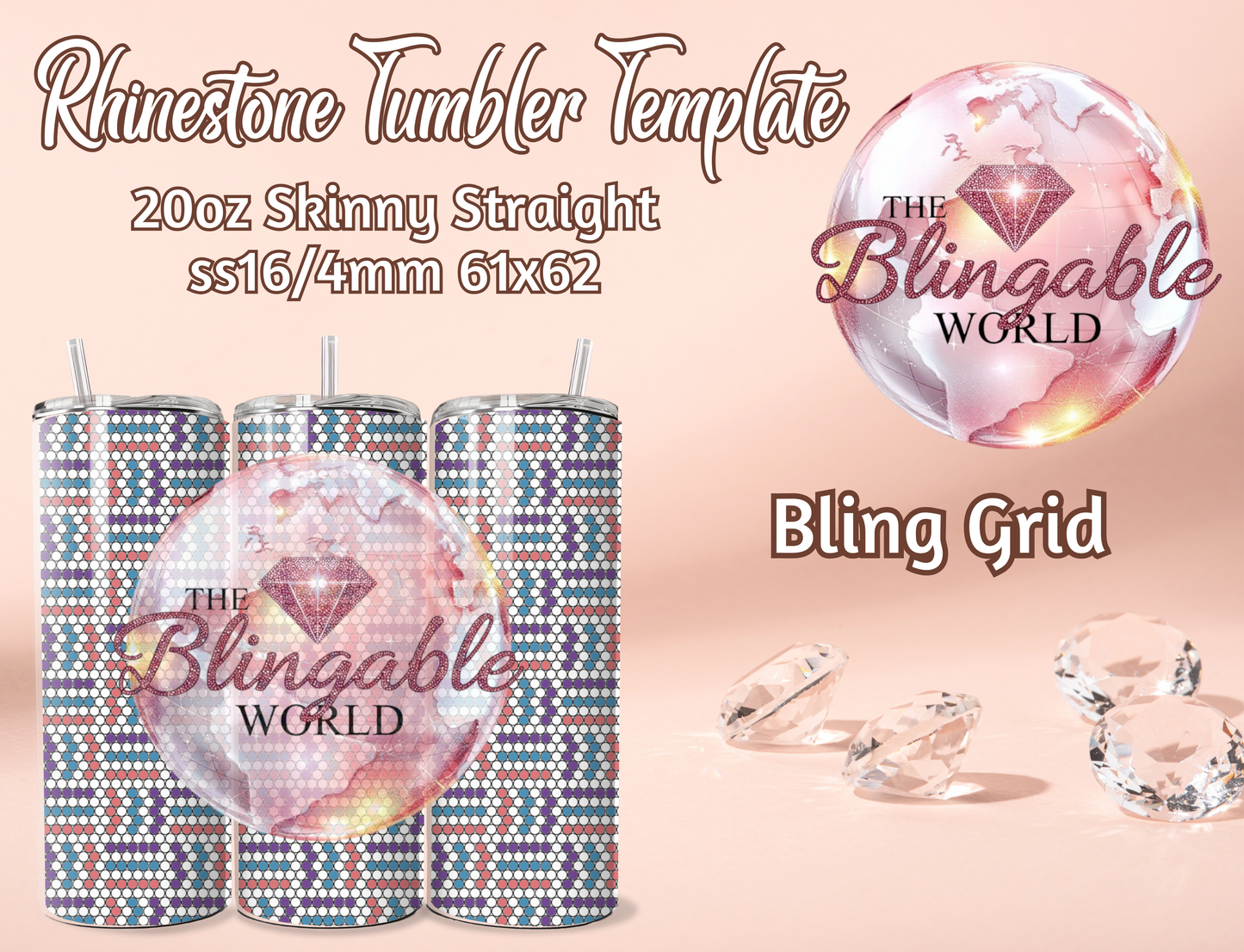 20oz Tumbler Template - Bling Grid *Digital File*
