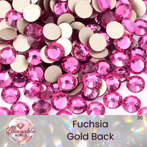 Fuchsia - Gold Back Glass Flatback Rhinestone