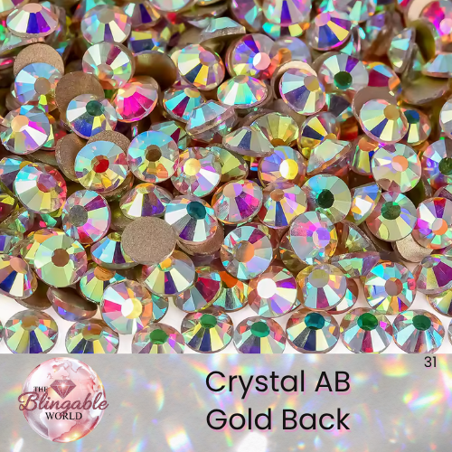 Crystal AB - Gold Back Glass Flatback Rhinestone