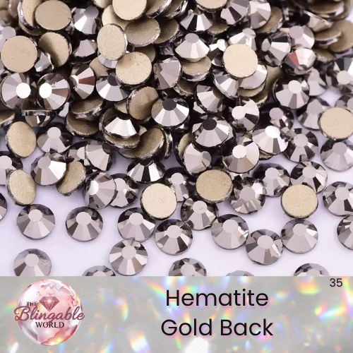 Hematite - Gold Back Glass Flatback Rhinestone