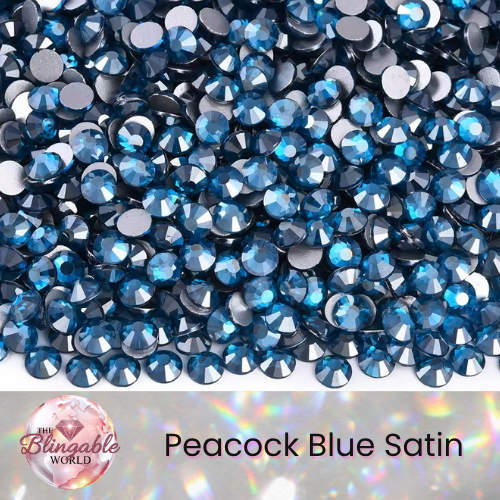 Peacock Blue Satin - Glass Flatback Rhinestone