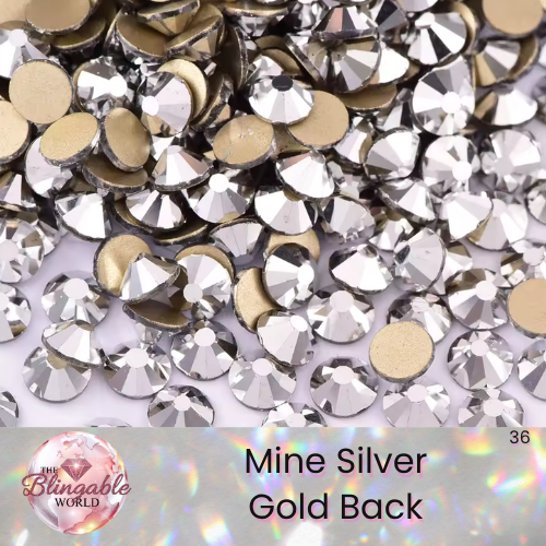 Mine Silver - Gold Back Glass Flatback Rhinestone