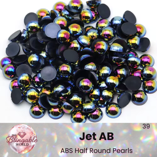 Jet AB - Half Round Pearls