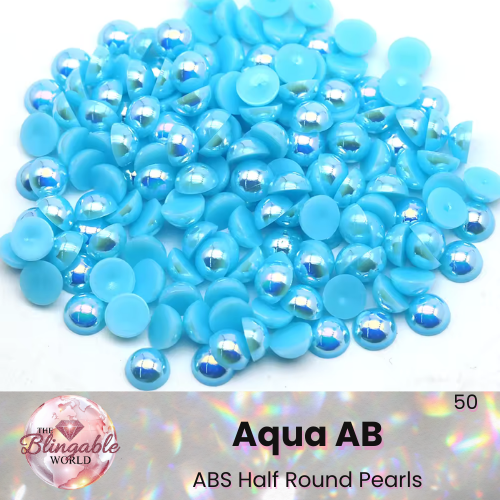 Aqua AB - Half Round Pearls