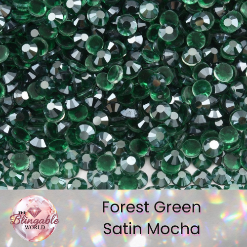 Forest Green Satin Mocha - Glass Flatback Rhinestone
