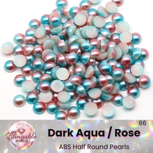 Dark Aqua/Rose  - Half Round Pearls