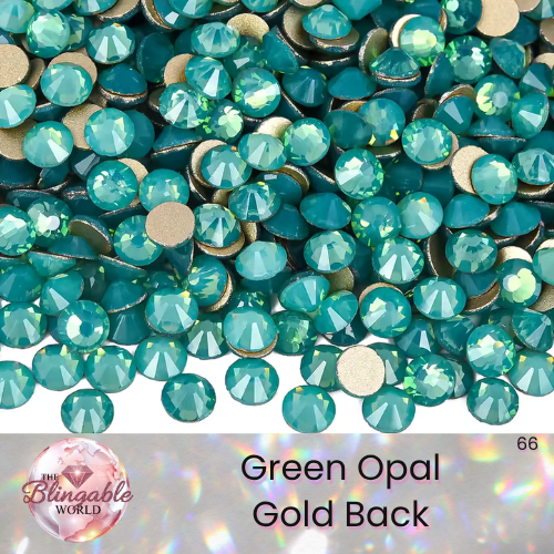 Green Opal - Gold Back Glass Flatback Rhinestone