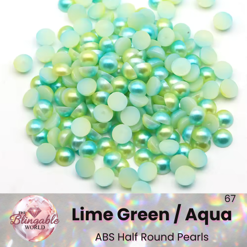 Lime Green/Aqua - Half Round Pearls