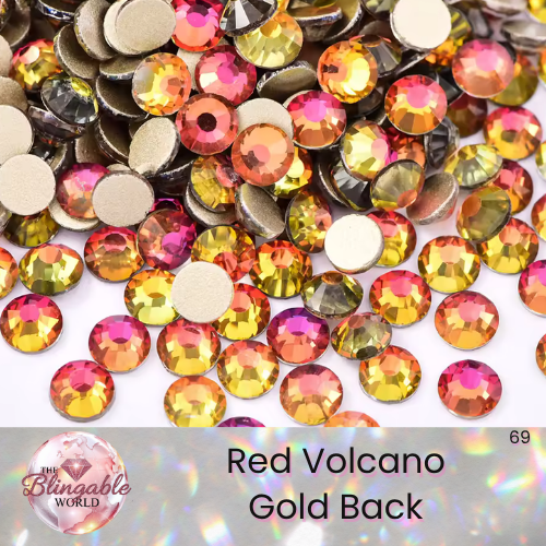 Red Volcano - Gold Back Glass Flatback Rhinestone