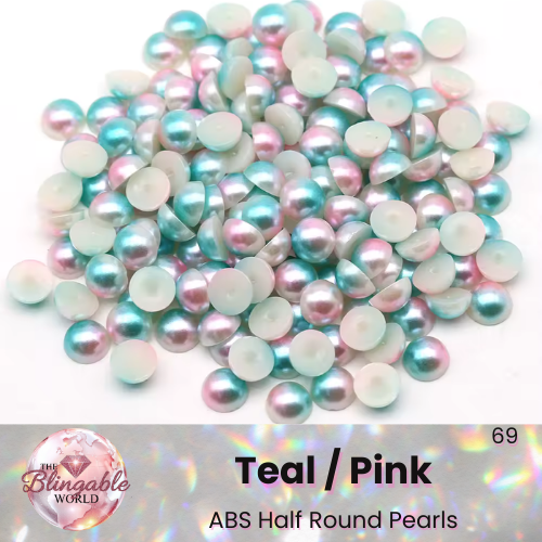 Teal/Pink - Half Round Pearls