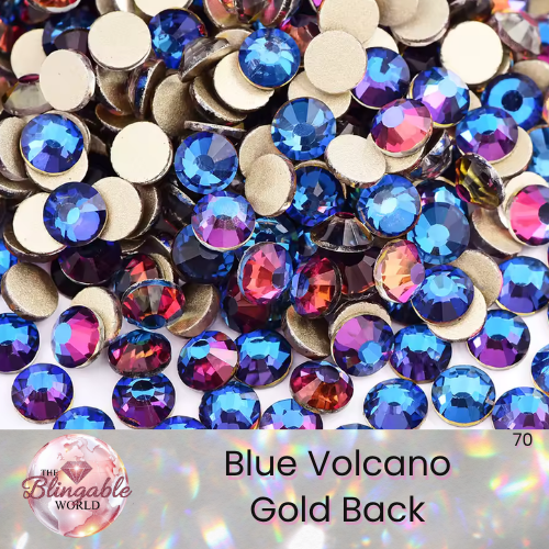Blue Volcano - Gold Back Glass Flatback Rhinestone