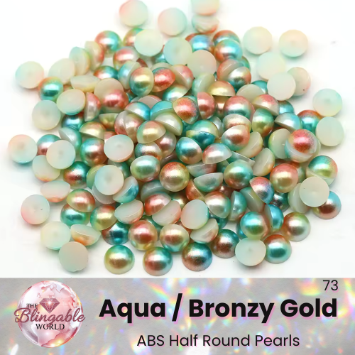 Aqua/Bronzy Gold - Half Round Pearls