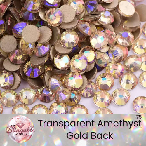 Transparent Amethyst - Gold Back Glass Flatback Rhinestone
