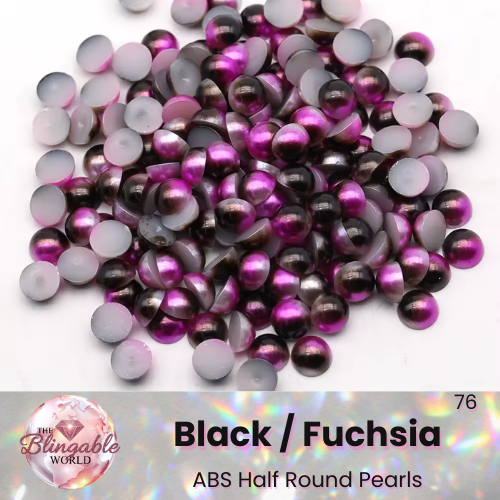 Black/Fuchsia - Half Round Pearls