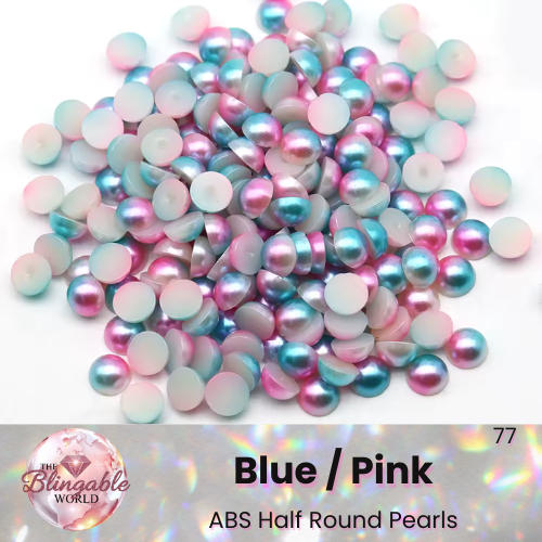 Blue/Pink - Half Round Pearls