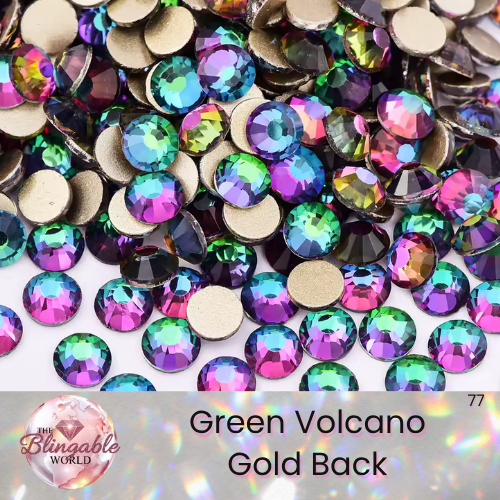 Green Volcano - Gold Back Glass Flatback Rhinestone