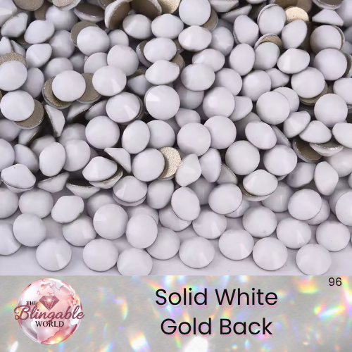 Solid White - Gold Back Glass Flatback Rhinestone
