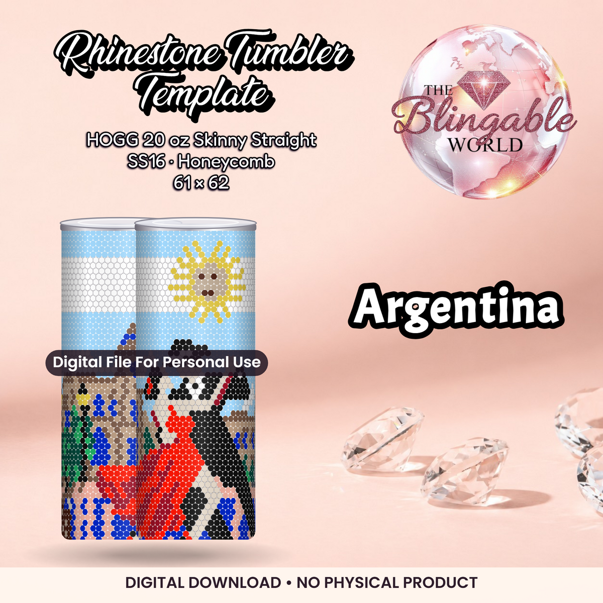 Argentina - 20oz Honeycomb Tumbler Template *Digital File* product mockup