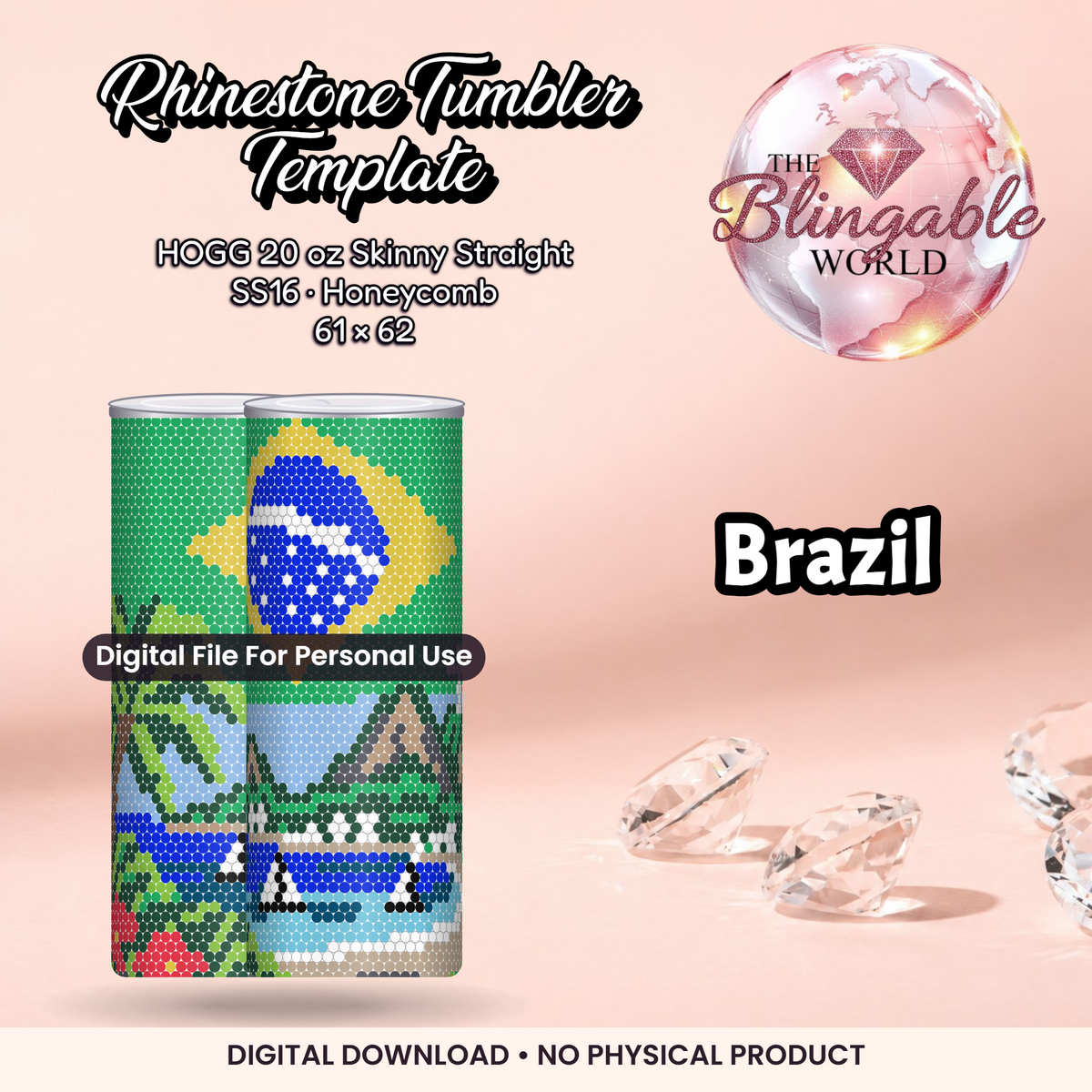 Brazil - 20oz Honeycomb Tumbler Template *Digital File* product mockup