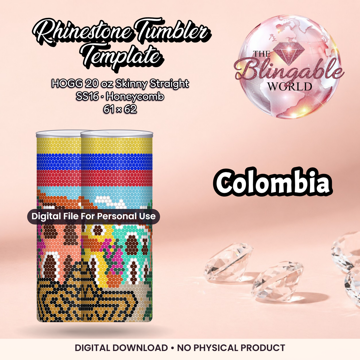 Colombia - 20oz Honeycomb Tumbler Template *Digital File* product mockup